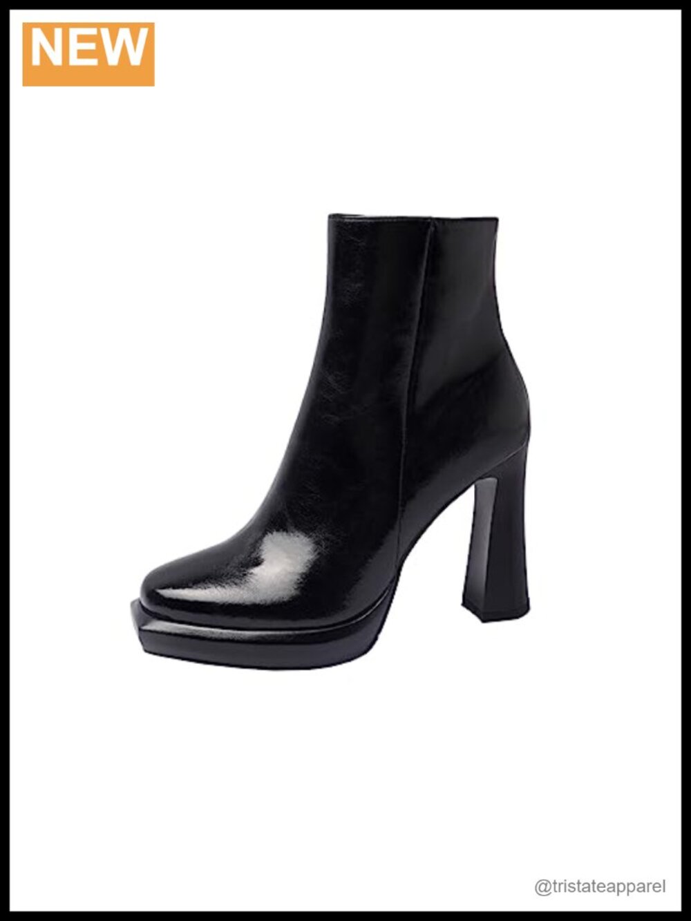 Genuine Leather Square Toe High Heel Ankle Boots Side Zipper